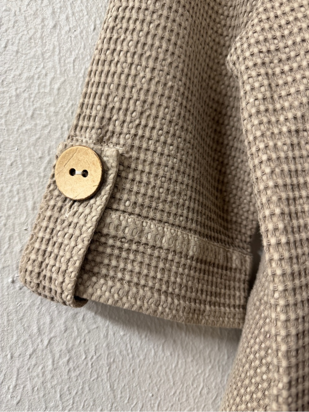 Focus Waffle Textured Beige Button Front Jacket - Picture 4 of 7